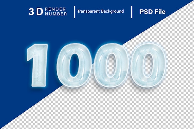 PSD 3d mil número 1000 cor de neve isolada em fundo transparente