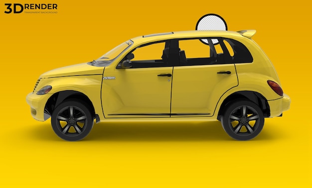 3d mini carro amarelo em fundo transparente