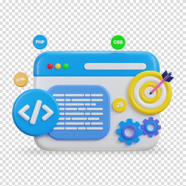 PSD 3d-programmierungs-symbol von software- und webentwicklungsvektorillustration