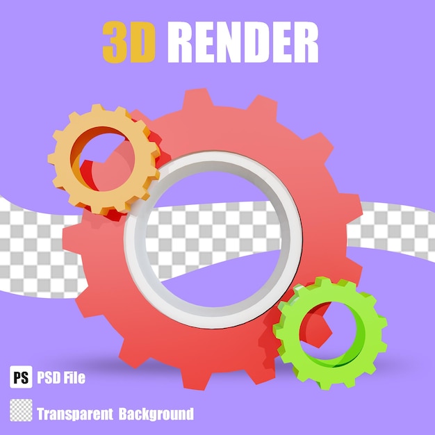 PSD 3d render bussines gear 4 avec fond transparent