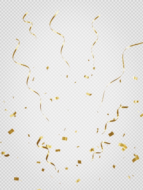 3D render de confete dourado em fundo transparente