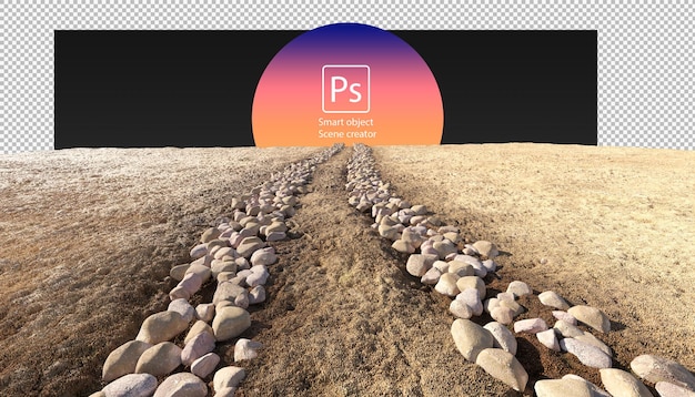 PSD 3d render espalhamento de pedra pedra espalhada no caminho de recorte do solo