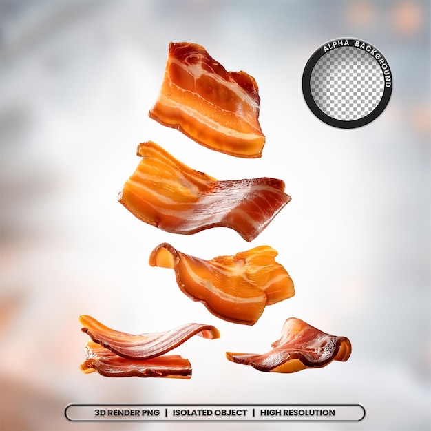 PSD 3d render fatias de bacon pedaços de icon de elemento de carne psd png