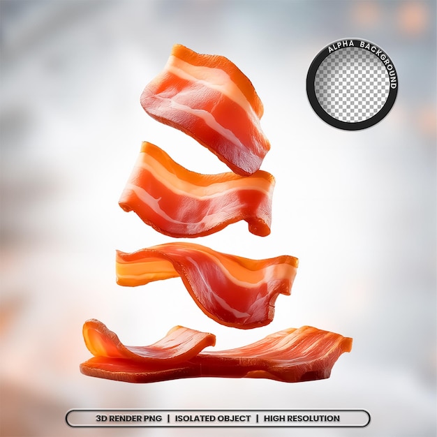 PSD 3d render fatias de bacon pedaços de icon de elemento de carne psd png