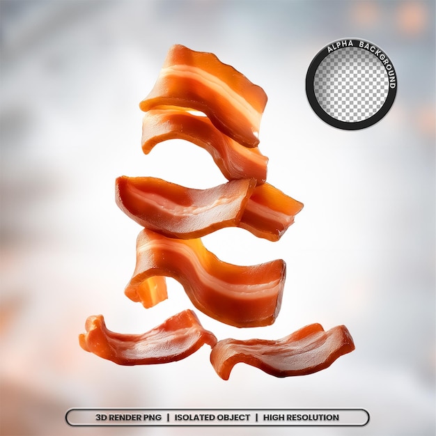 PSD 3d render fatias de bacon pedaços de icon de elemento de carne psd png