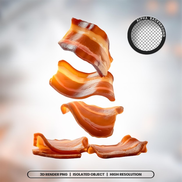 PSD 3d render fatias de bacon pedaços de icon de elemento de carne psd png