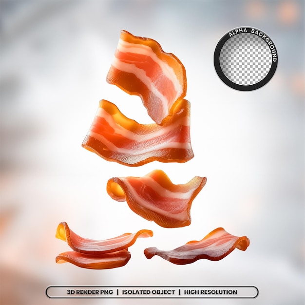 PSD 3d render fatias de bacon pedaços de icon de elemento de carne psd png