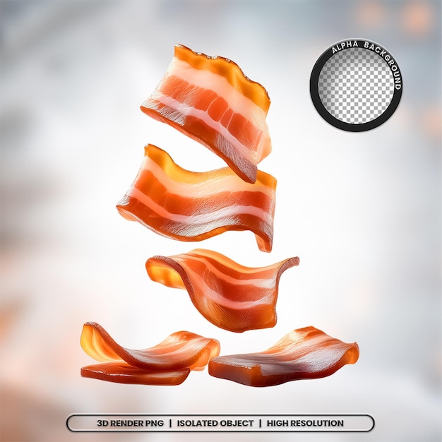 PSD 3d render fatias de bacon pedaços de icon de elemento de carne psd png