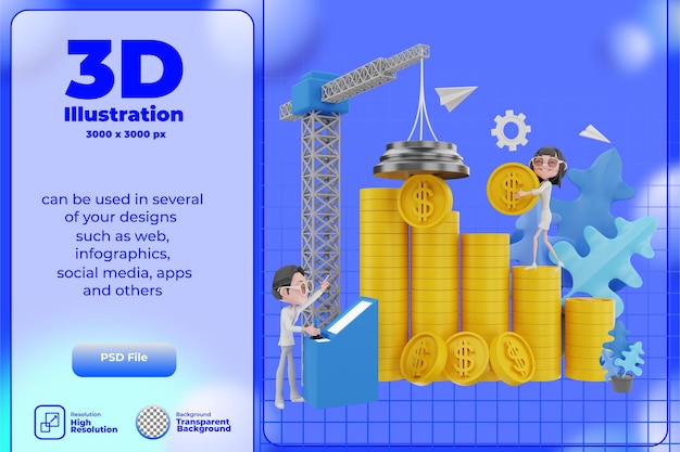 PSD 3d render ilustração de trabalho em equipe