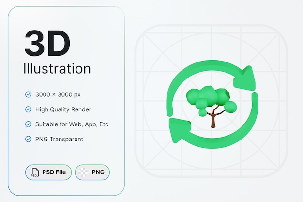 PSD 3d-render-recycle-blatt-konzept modernes symbol-illustrationsdesign