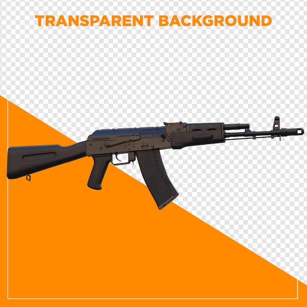 PSD 3d rendering de rifle de jogo ak47 com fundo transparente