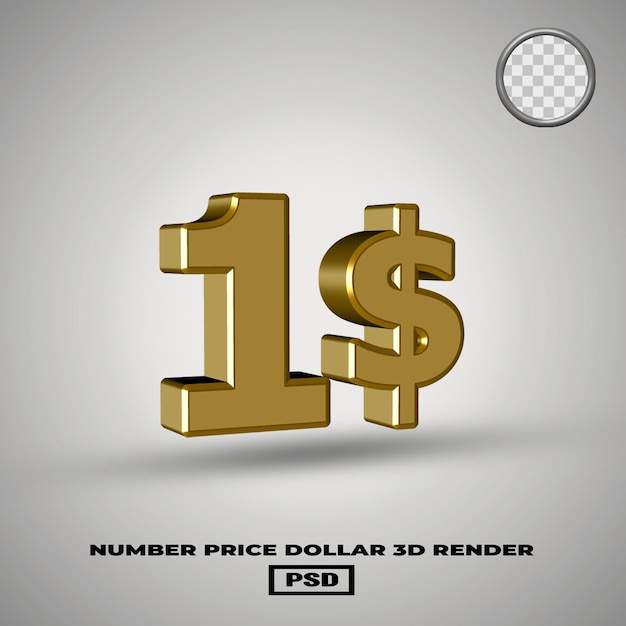 PSD 3d-rendering des zahlenpreises dollar gold-stil