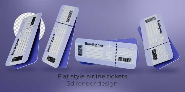 PSD 3d-rendering-flugticket. bordkarte im flachen stil für reise-, urlaubs- und tourismuskonzept