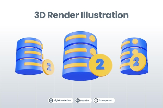 PSD 3d renderizar o ícone do servidor de banco de dados com dois ícones isolados