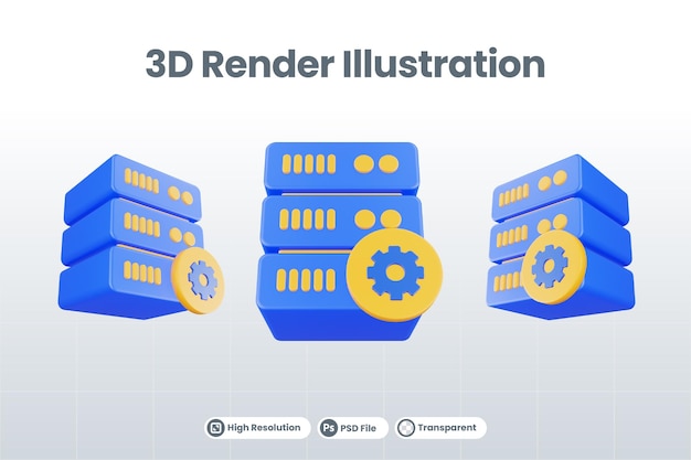 PSD 3d renderizar o ícone do servidor de banco de dados com o ícone de configuração isolado