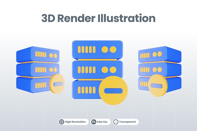 PSD 3d renderizar o ícone do servidor de banco de dados com o ícone de menos isolado