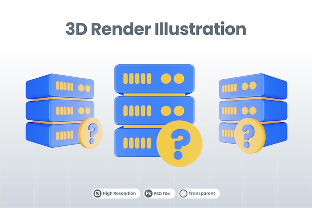 PSD 3d renderizar o ícone do servidor de banco de dados com o ícone de ponto de interrogação isolado