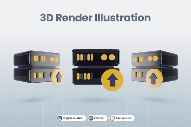 PSD 3d-server-datenbank-illustration mit 3d-pfeilsymbol isoliert rendern