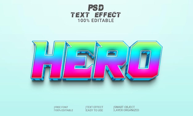 3D-Texteffekt-Stil Hero PSD-Datei