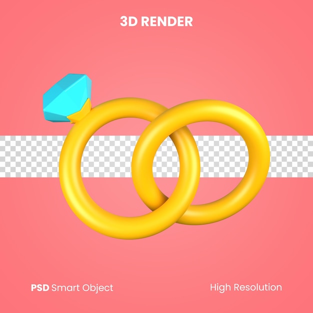 PSD 3d, um par de anéis de casamento renderizado isolado