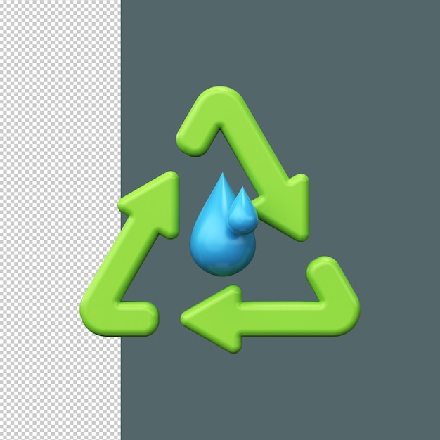 PSD 3d-wassertropfen mit recyclingsymbol. erhaltung und aufbereitung von wasser