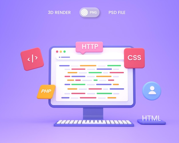 PSD 3d-webentwicklung oder softwareentwicklung oder webdesign-codierung und -programmierung