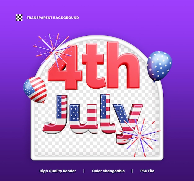 PSD 4 de julho ilustração de ícone 3d ou ilustração do dia da independência americana icon 3d