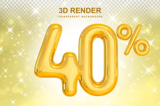 PSD 40% de desconto promocional em balão de ouro 3d