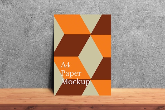 A4-Papier-Mockup auf grauem Wandhintergrund