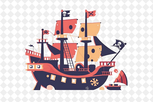 PSD abenteuerhaftes weihnachts-piratenschiff mit piraten und schatz illustration weihnachten-kunstdesign