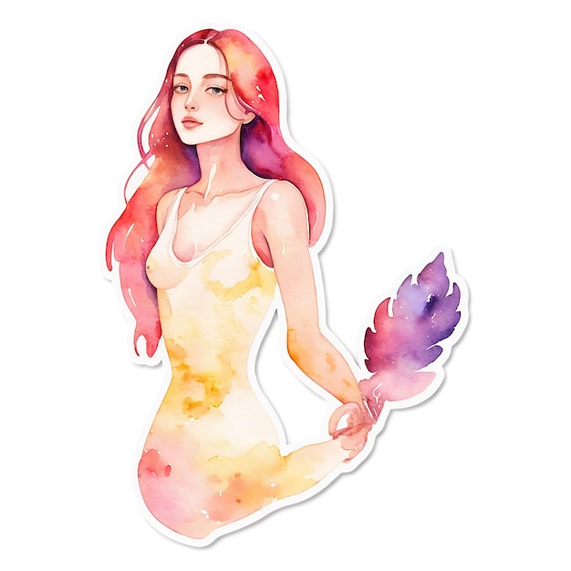 PSD adesivo de aquarela de menina isolado em fundo transparente