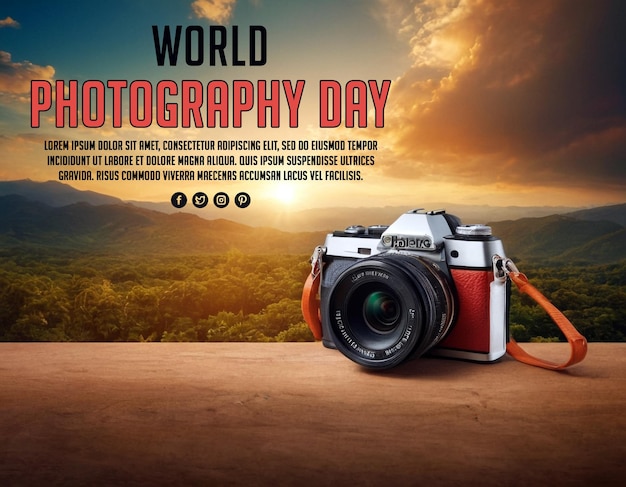 une affiche pour la journée mondiale de la photographie avec une sangle rouge