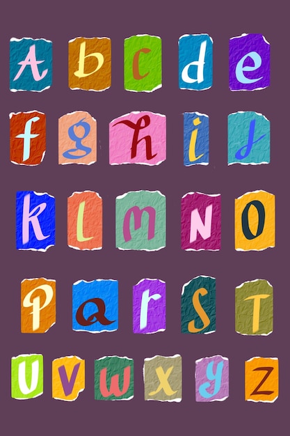 PSD un alphabet coloré avec les lettres az dessus lettres d'alphabet colorées découpées pour les enfants apprenant