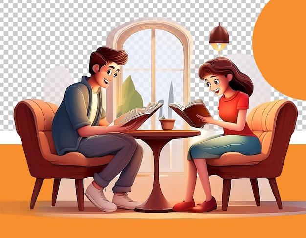 PSD amor ler livros png ilustração