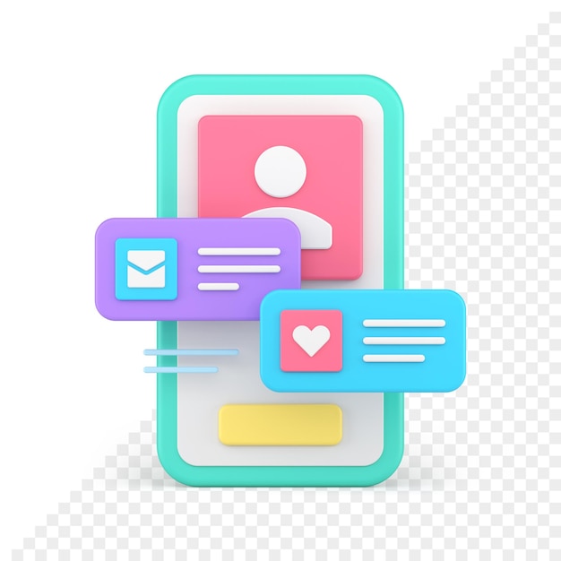 PSD amour datant de l'interface utilisateur de l'application pour smartphone nouveau message icône 3d de notification du cyberespace
