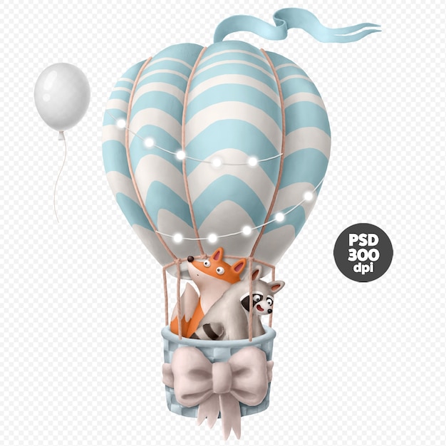 Animaux mignons sur l'illustration de ballon à air isolé