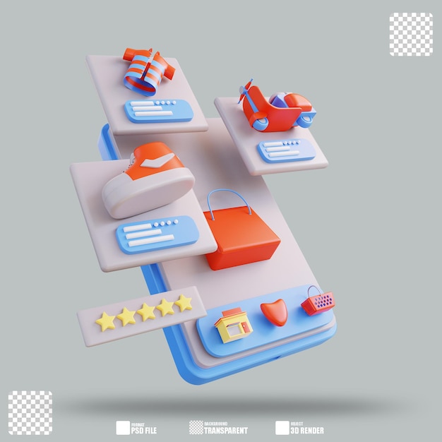 Application d'achat mobile d'illustration 3D 2