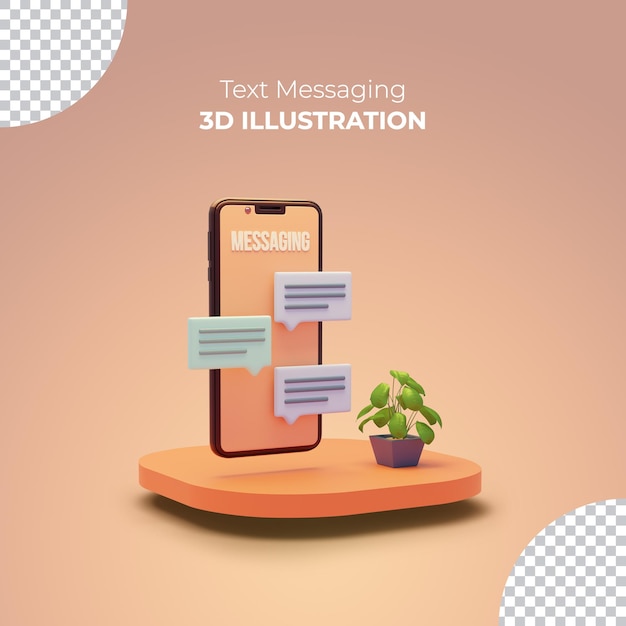 PSD applicazione di conversazione di messaggi di testo con smartphone in rendering 3d