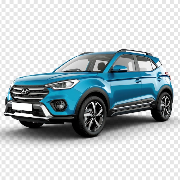 apresentação de um carro de tipo SUV azul em fundo de transparência PSD