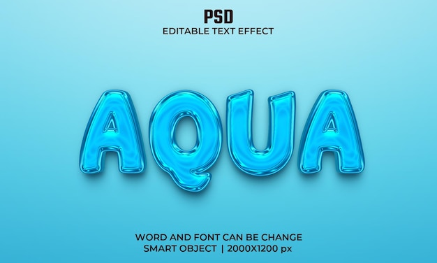 Aquablaue Farbe 3D bearbeitbarer Texteffekt Premium Psd mit Hintergrund