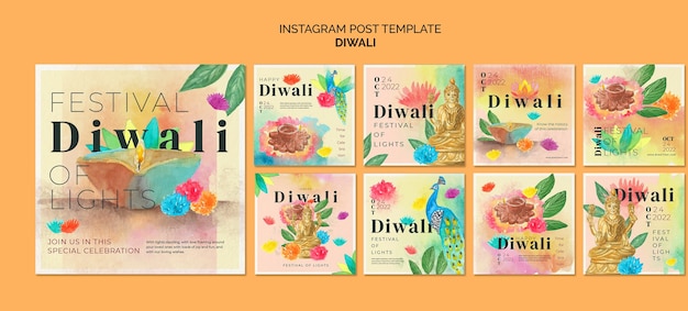 Aquarell diwali feier instagram beiträge