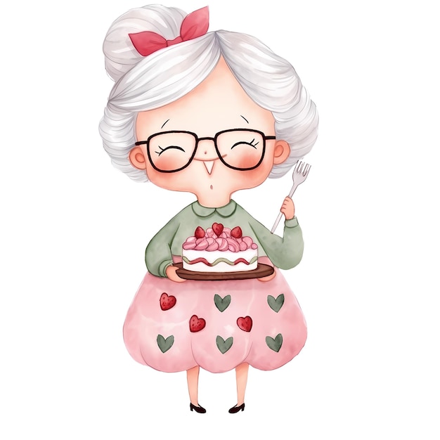 PSD l'aquarelle du gâteau de grand-mère est une illustration clipart