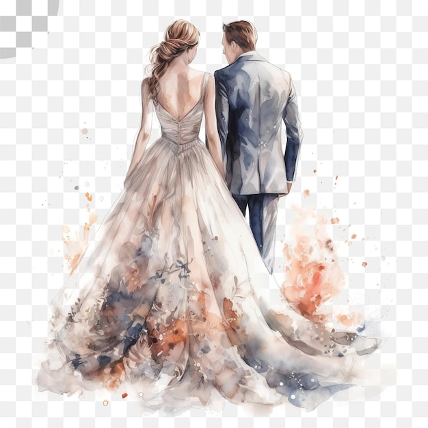 PSD aquarelle de la mariée et du marié