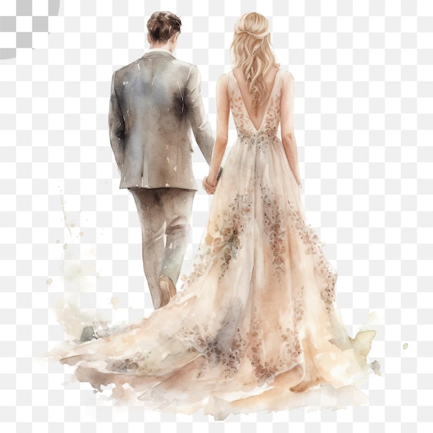 PSD aquarelle de la mariée et du marié