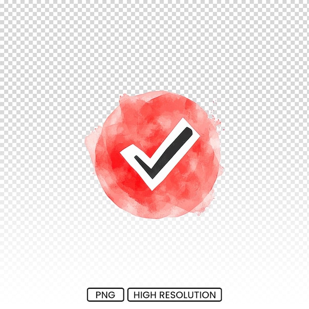 PSD aquarelle marque de vérification icône arrière-plan rouge transparent