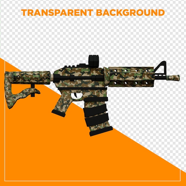 PSD arma camuflada de renderização 3d com fundo transparente