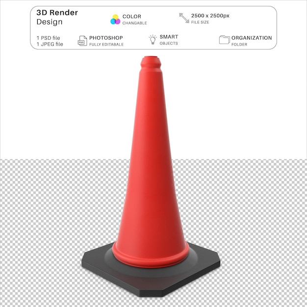 PSD arquivo psd de modelagem 3d do cone de tráfego de segurança