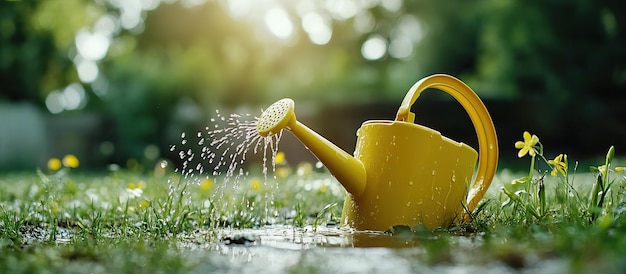 PSD l'arrosage d'une boîte dans un jardin après une pluie torrentielle