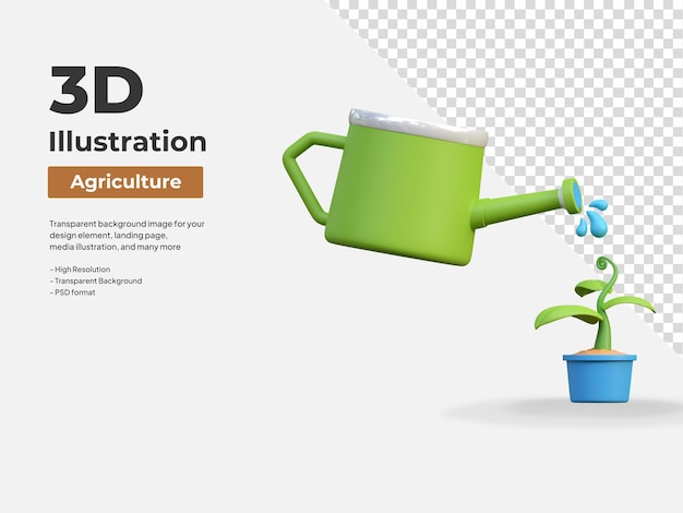 PSD arrosage des plantes avec seau d'eau agriculture agriculture icône 3d illustration