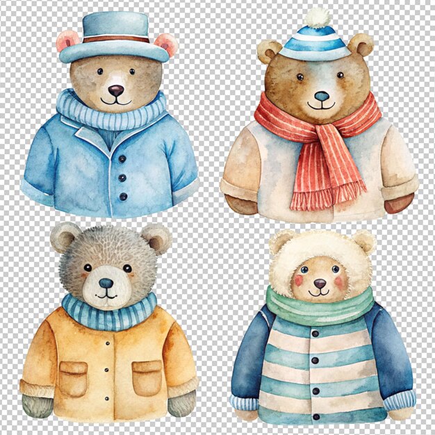 l'art aquatique d'une collection d'ours d'hiver sur un fond transparent